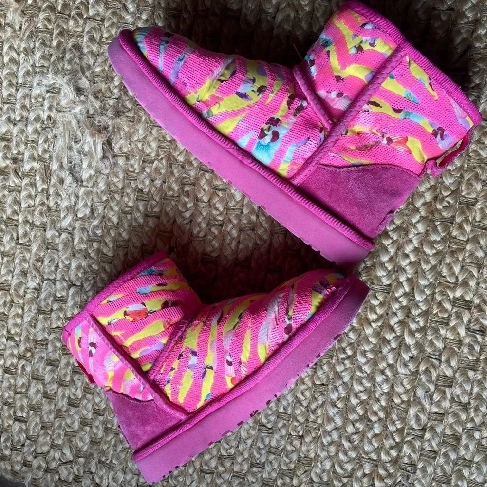 Ugg Women’s Classic Mini Tiger Flower Women's Boots Pink/Yellow (Size 8)